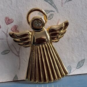 Vintage Angel Brooch pin Crystal Accent AAI signed Memory Holiday Christian